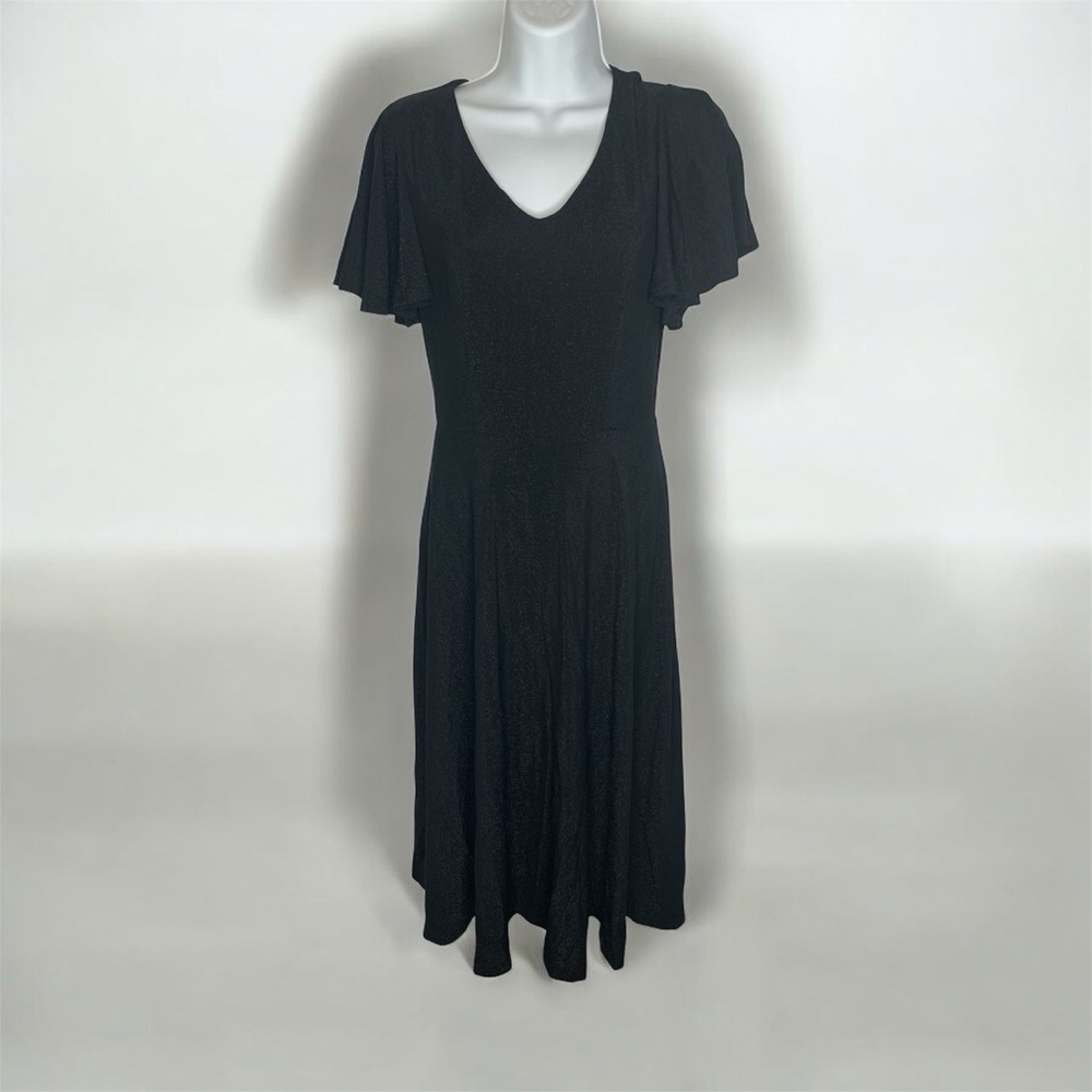 Brides May Elegant Black Mini Dress – Sz S – Ruffle Sleeves & Shimmering Design